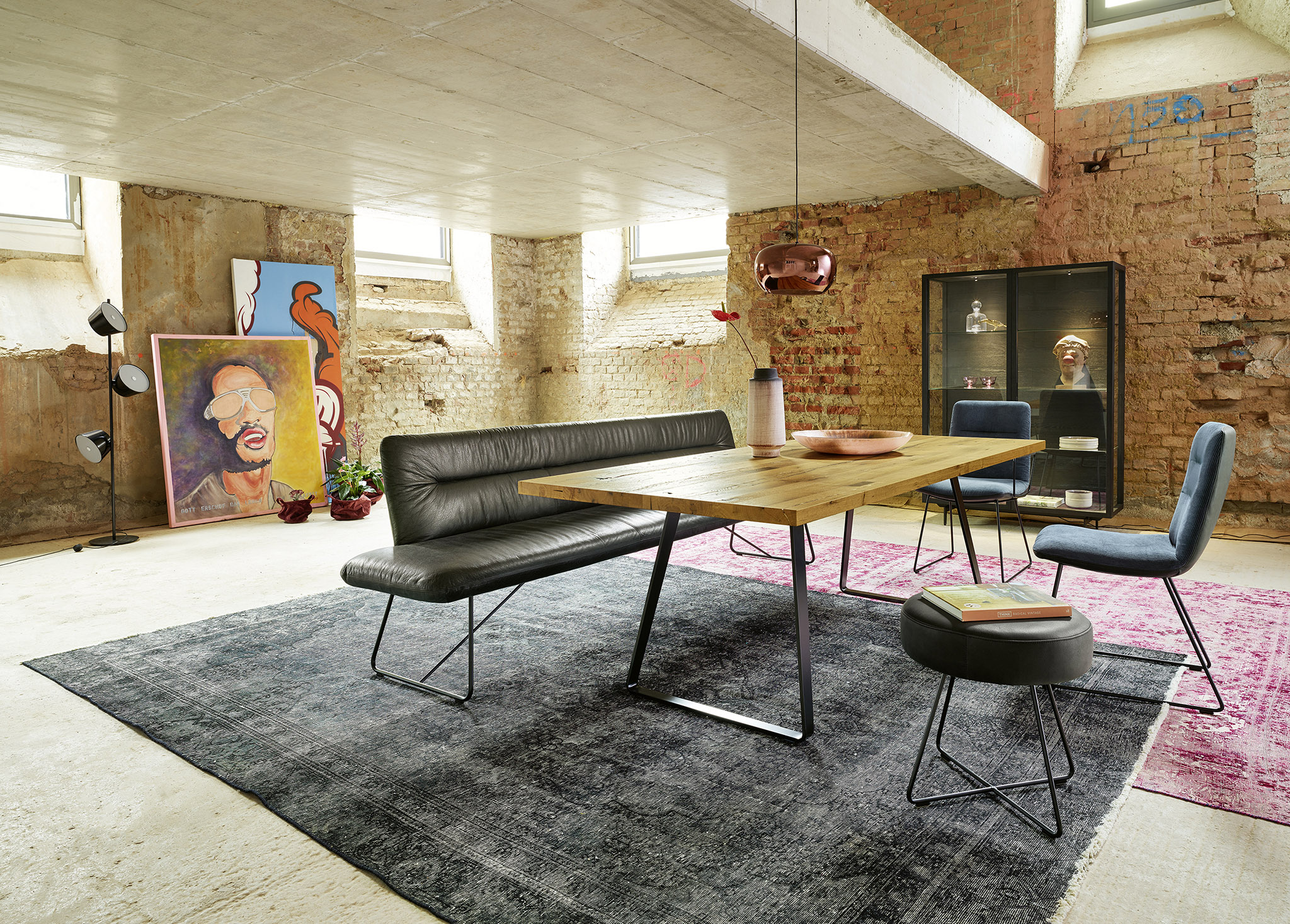 Bank Chopper mit Steppung in Leder Rawhide black 356